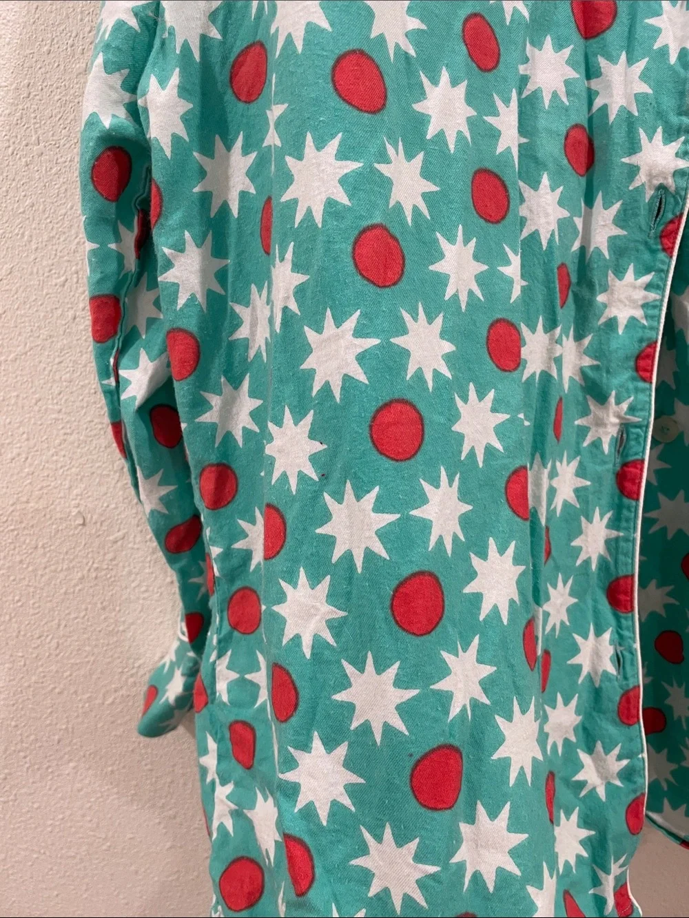 PrintFresh Matching Pajama Set Blue Star & Red Dot Button-Up Shirt Pants XL